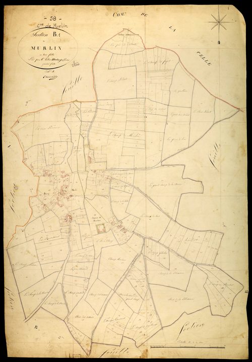 Murlin, cadastre ancien : plan parcellaire de la section B dite de Murlin, feuille 1