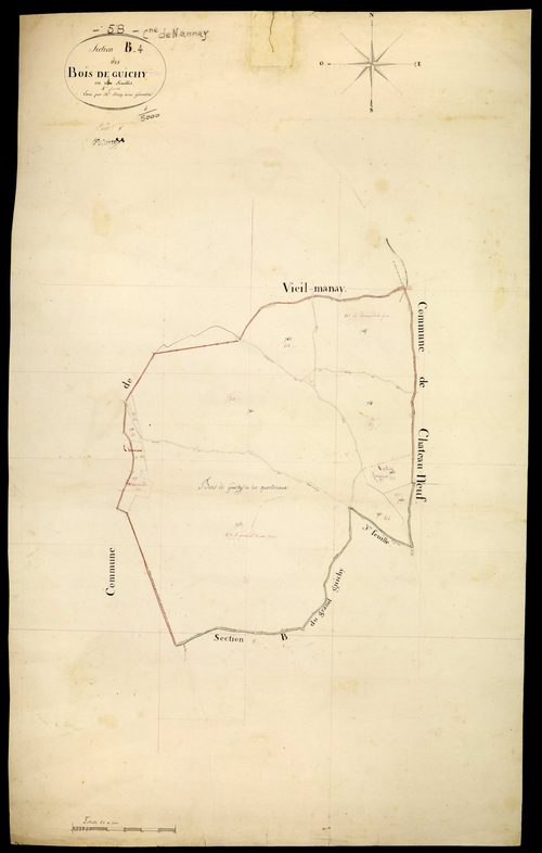 Nannay, cadastre ancien : plan parcellaire de la section B dite des Bois de Guichy, feuille 4