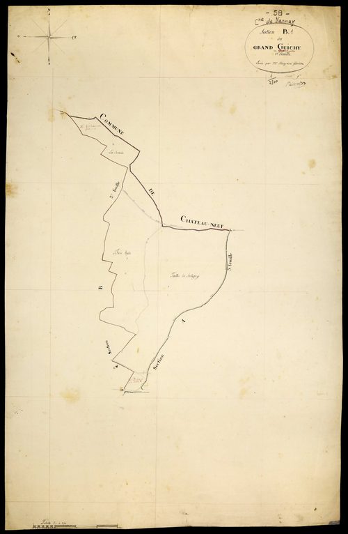 Nannay, cadastre ancien : plan parcellaire de la section B dite du Grand Guichy, feuille 1