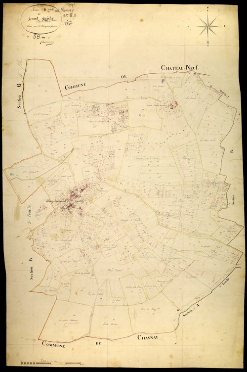 Nannay, cadastre ancien : plan parcellaire de la section B dite du Grand Guichy, feuille 2