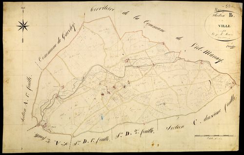 Narcy, cadastre ancien : plan parcellaire de la section B dite de Ville