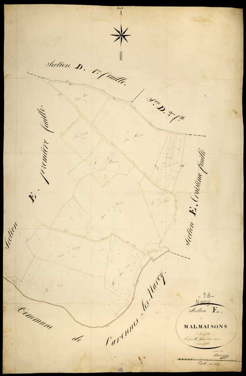 Narcy, cadastre ancien : plan parcellaire de la section E dite des Malmaisons, feuille 2