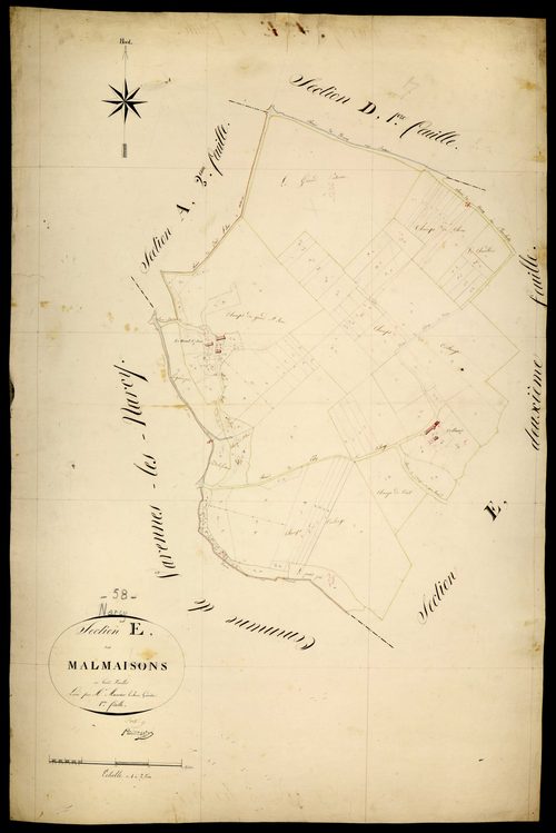 Narcy, cadastre ancien : plan parcellaire de la section E dite des Malmaisons, feuille 1