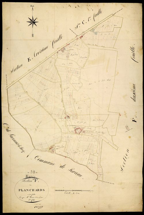 Narcy, cadastre ancien : plan parcellaire de la section F dite des Planchards, feuille 1