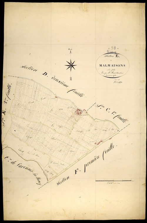 Narcy, cadastre ancien : plan parcellaire de la section E dite des Malmaisons, feuille 3