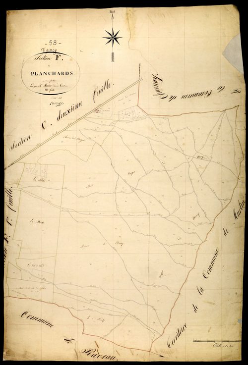 Narcy, cadastre ancien : plan parcellaire de la section F dite des Planchards, feuille 2