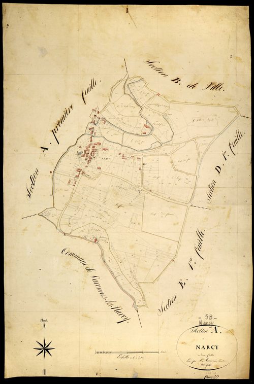 Narcy, cadastre ancien : plan parcellaire de la section A dite de Narcy, feuille 2