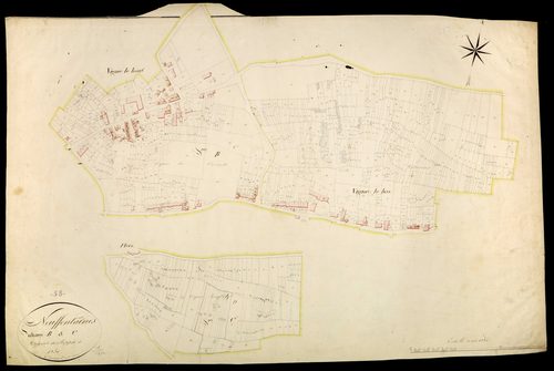 Neuffontaines, cadastre ancien : plan parcellaire de la section B dite de Vigne et de la section C dite de Chitry, développement