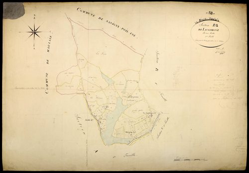 La Nocle-Maulaix, cadastre ancien : plan parcellaire de la section B dite de Laugimone, feuille 2