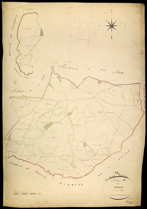 La Nocle-Maulaix, cadastre ancien : plan parcellaire de la section D dite d'Aunat
