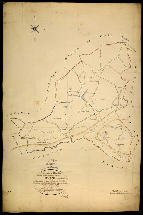 La Nocle-Maulaix, cadastre ancien : tableau d'assemblage de Maulaix