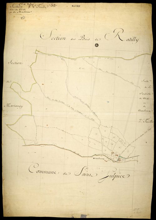 Nolay, cadastre ancien : plan parcellaire de la section F dite du Midi ou de Mauboux, feuille 1