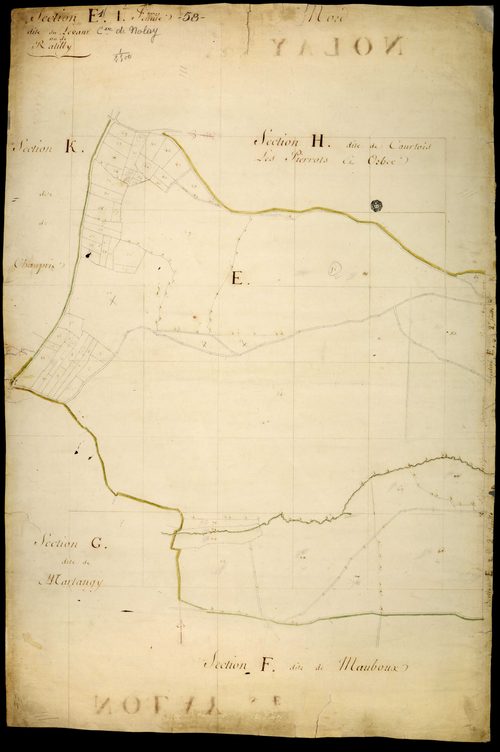 Nolay, cadastre ancien : plan parcellaire de la section E dite du Levant ou de Ratilly, feuille 1