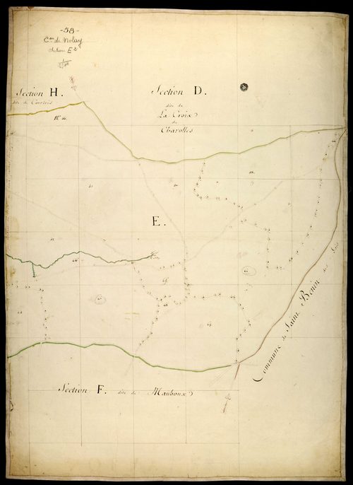 Nolay, cadastre ancien : plan parcellaire de la section E dite du Levant ou de Ratilly, feuille 2