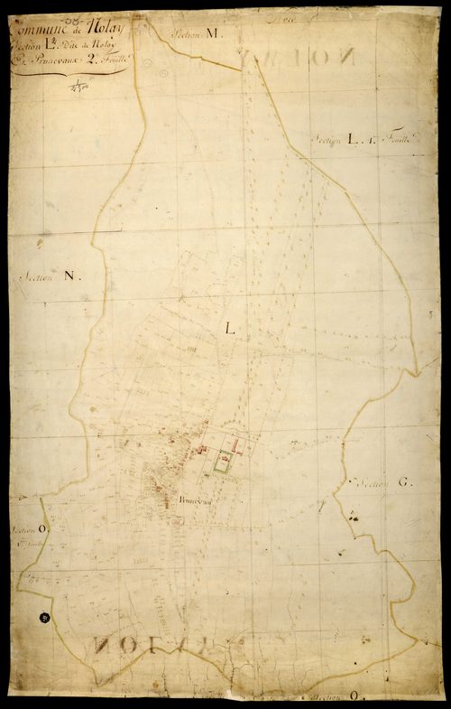 Nolay, cadastre ancien : plan parcellaire de la section L dite de Nolay et Prunevaux, feuille 2