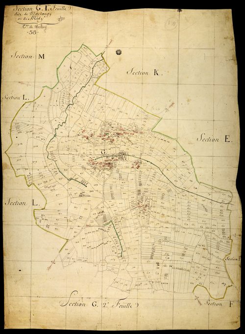 Nolay, cadastre ancien : plan parcellaire de la section G dite de Martangy ou du Midi, feuille 1