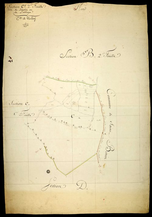 Nolay, cadastre ancien : plan parcellaire de la section C dite du Levant ou de l'Abbaye, feuille 2