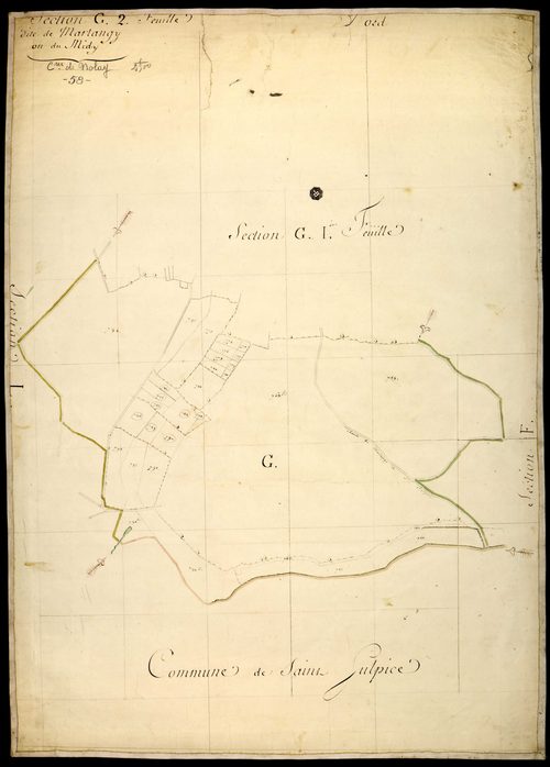 Nolay, cadastre ancien : plan parcellaire de la section G dite de Martangy ou du Midi, feuille 2