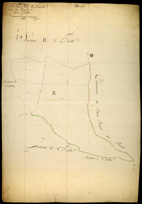 Nolay, cadastre ancien : plan parcellaire de la section B dite du Nord ou des Gobets, feuille 2