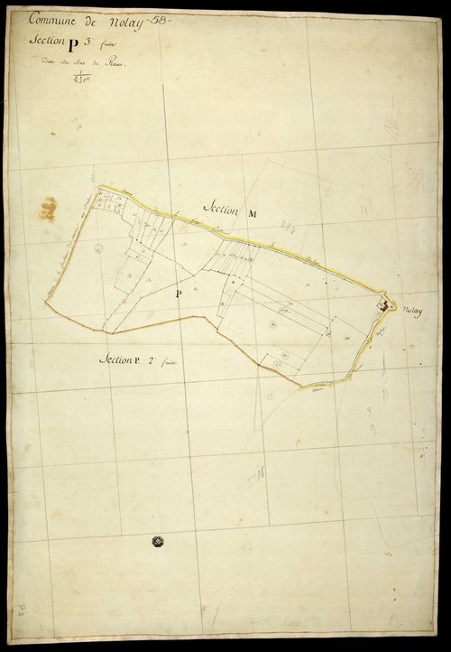 Nolay, cadastre ancien : plan parcellaire de la section P dite des Bois de Rouen, feuille 3