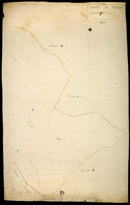 Nolay, cadastre ancien : plan parcellaire de la section P dite des Bois de Rouen, feuille 2
