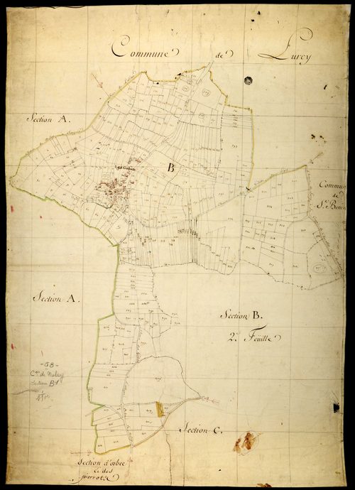 Nolay, cadastre ancien : plan parcellaire de la section B dite du Nord ou des Gobets, feuille 1