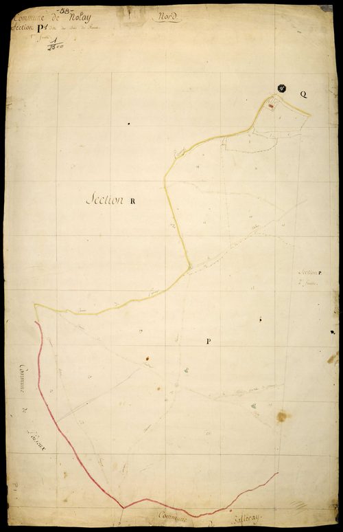 Nolay, cadastre ancien : plan parcellaire de la section P dite des Bois de Rouen, feuille 1