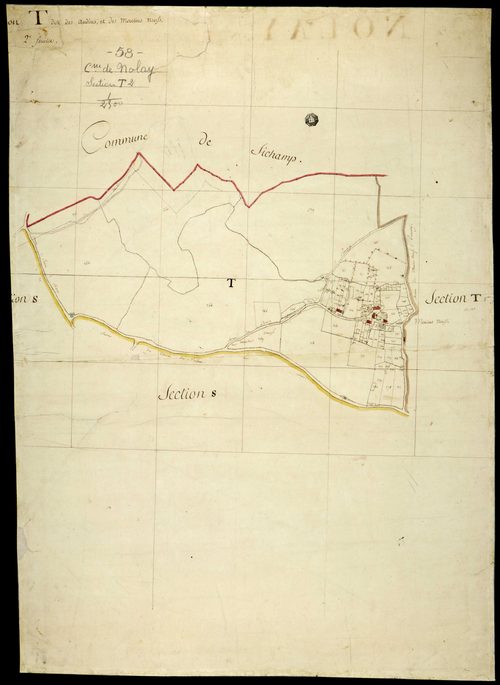 Nolay, cadastre ancien : plan parcellaire de la section T dite des Audins et des Moulins Neufs, feuille 2