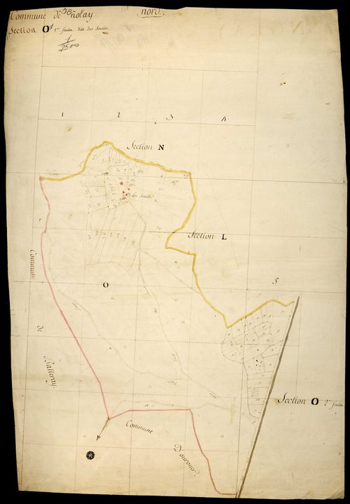 Nolay, cadastre ancien : plan parcellaire de la section O dite des Soucils, feuille 1