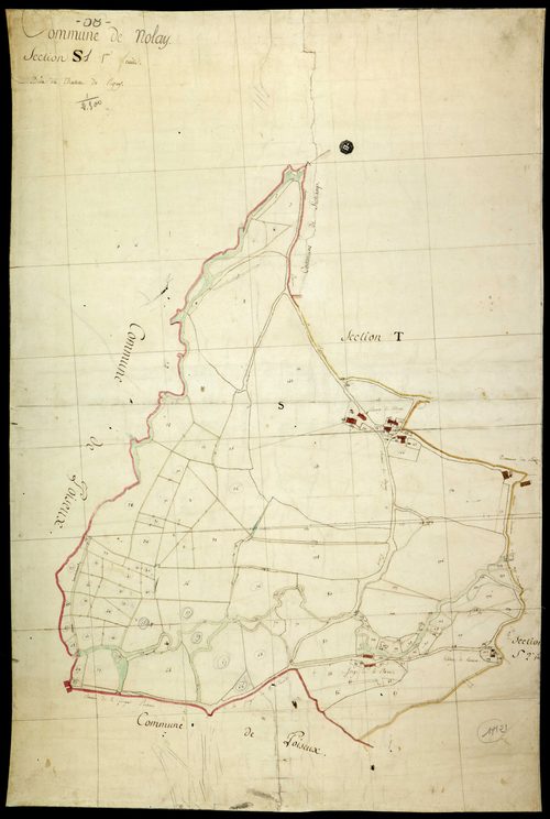 Nolay, cadastre ancien : plan parcellaire de la section S dite du Château de Rigny, feuille 1