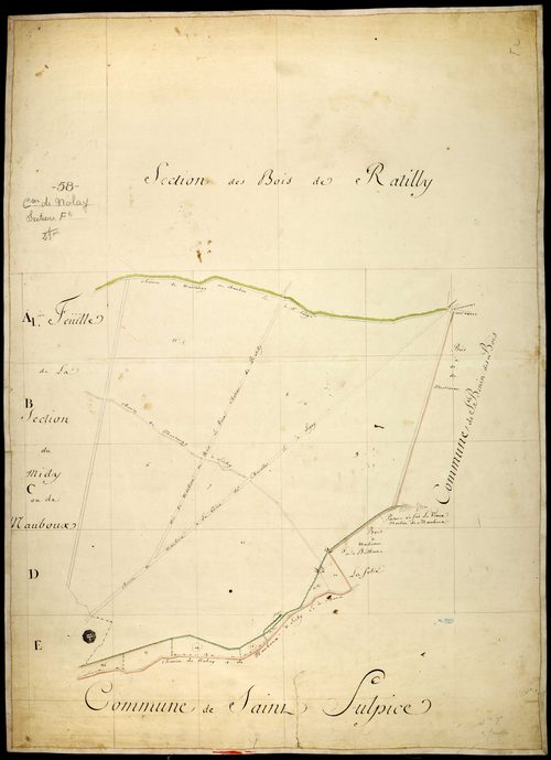Nolay, cadastre ancien : plan parcellaire de la section F dite du Midi ou de Mauboux, feuille 2