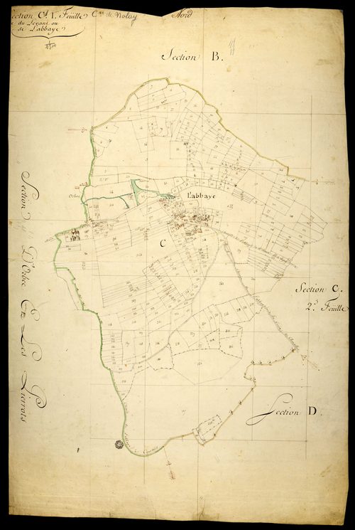 Nolay, cadastre ancien : plan parcellaire de la section C dite du Levant ou de l'Abbaye, feuille 1