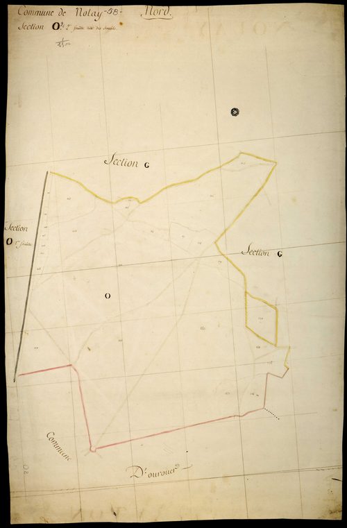 Nolay, cadastre ancien : plan parcellaire de la section O dite des Soucils, feuille 2