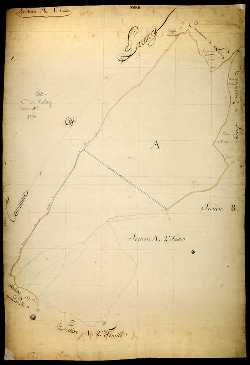 Nolay, cadastre ancien : plan parcellaire de la section A dite de Nolay, feuille 1