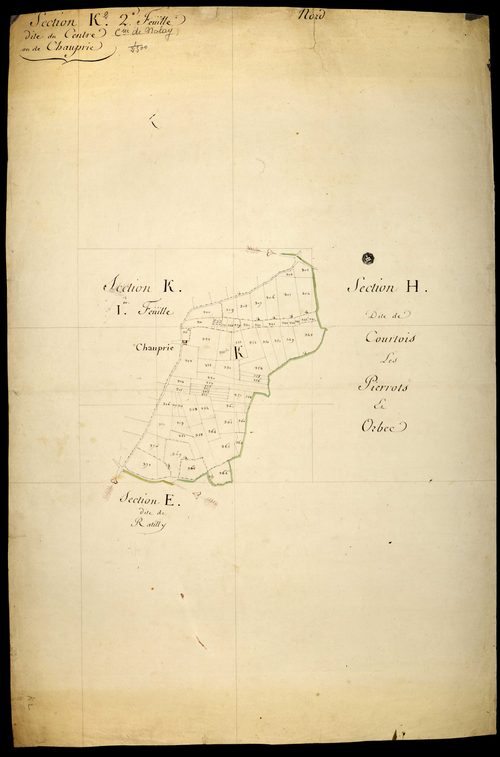 Nolay, cadastre ancien : plan parcellaire de la section K dite du Centre ou de Chauprie, feuille 2