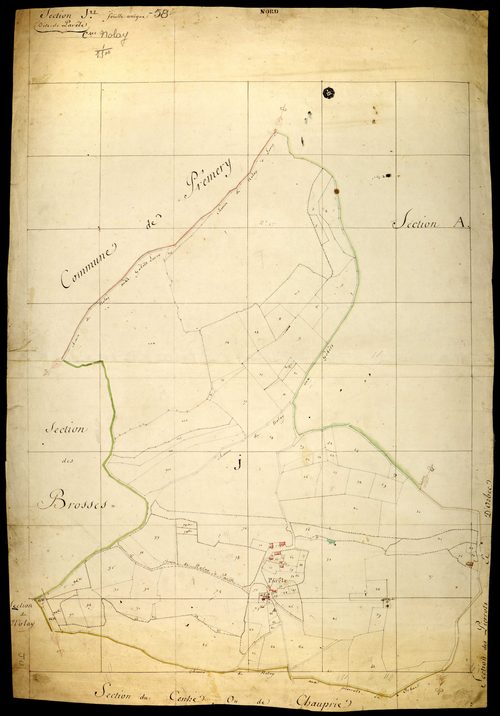 Nolay, cadastre ancien : plan parcellaire de la section J dite de Parèle