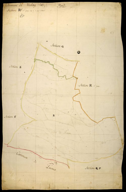 Nolay, cadastre ancien : plan parcellaire de la section R dite de la Forge de Billour, feuille 1
