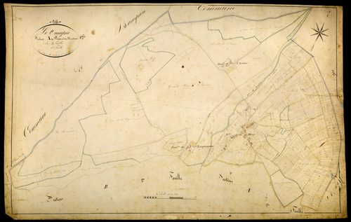 Ouagne, cadastre ancien : plan parcellaire de la section A dite du Plessis et du Moutot, feuille 1