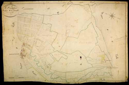 Ouagne, cadastre ancien : plan parcellaire de la section B dite du Bourg, feuille 2