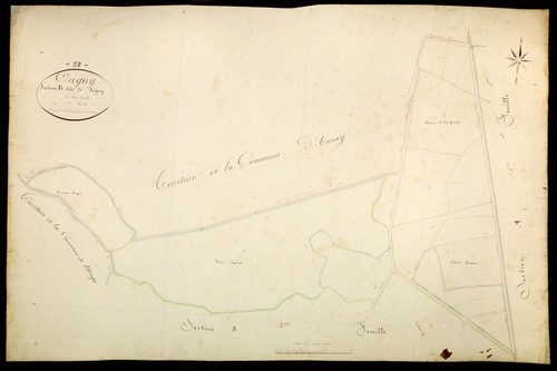 Ougny, cadastre ancien : plan parcellaire de la section B dite de Rigny, feuille 1