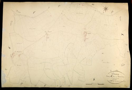 Ouroux-en-Morvan, cadastre ancien : plan parcellaire de la section K dite de Montpensy, feuille 1