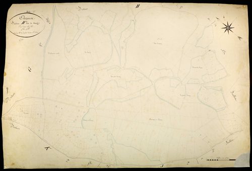 Ouroux-en-Morvan, cadastre ancien : plan parcellaire de la section H dite de Coeuzon, feuille 4