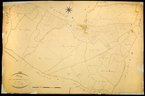 Pazy, cadastre ancien : plan parcellaire de la section B dite du Bourg, feuille 1