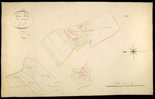 Perroy, cadastre ancien : plan parcellaire de la section A dite des Rabions, feuille 2, développement