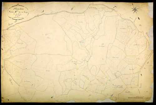 Planchez, cadastre ancien : plan parcellaire de la section E dite du Bourg, feuille 6