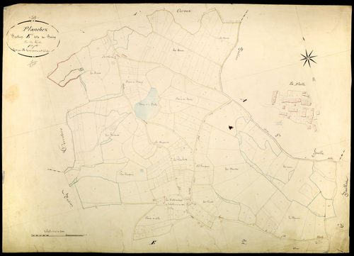Planchez, cadastre ancien : plan parcellaire de la section E dite du Bourg, feuille 1