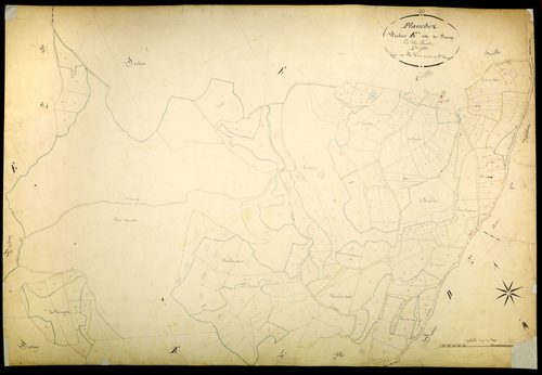 Planchez, cadastre ancien : plan parcellaire de la section E dite du Bourg, feuille 5