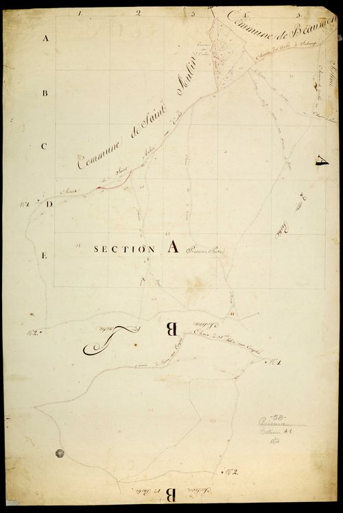 Poiseux, cadastre ancien : plan parcellaire de la section A, feuille 1