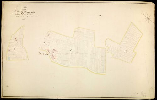 Pougny, cadastre ancien : plan parcellaire de la section C dite de Brétignelles, feuilles 1 et 2, développement