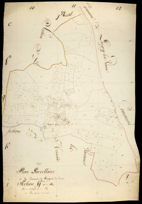 Pougues-les-Eaux, cadastre ancien : plan parcellaire de la section G dite de Priez
